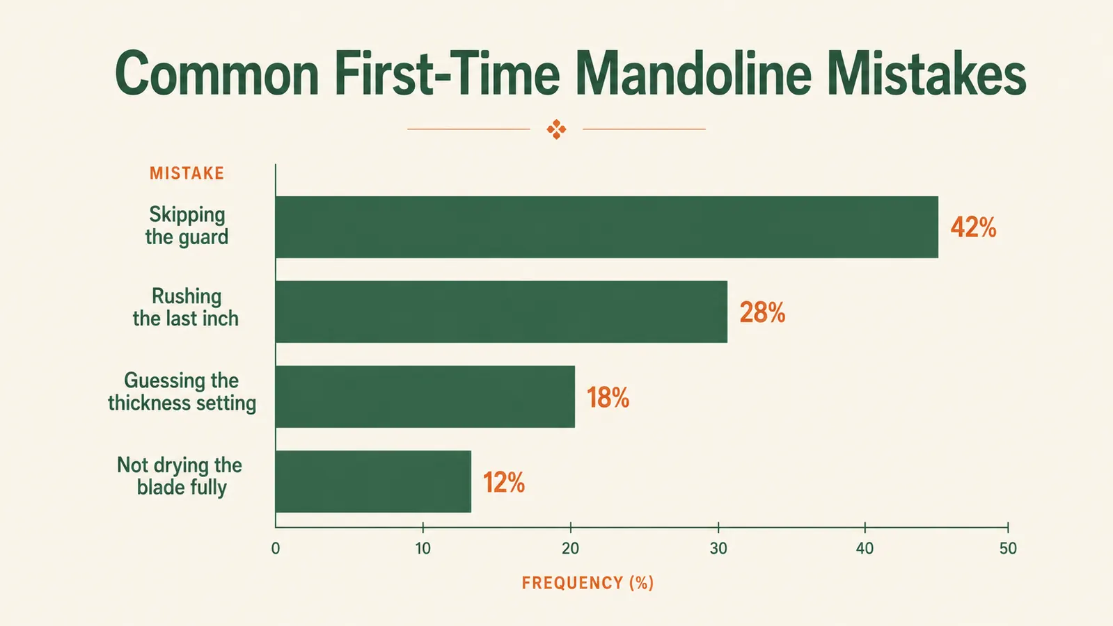 Horizontal bar chart showing the most common mistakes first-time mandoline users make